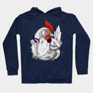 White rooster with headset Hoodie